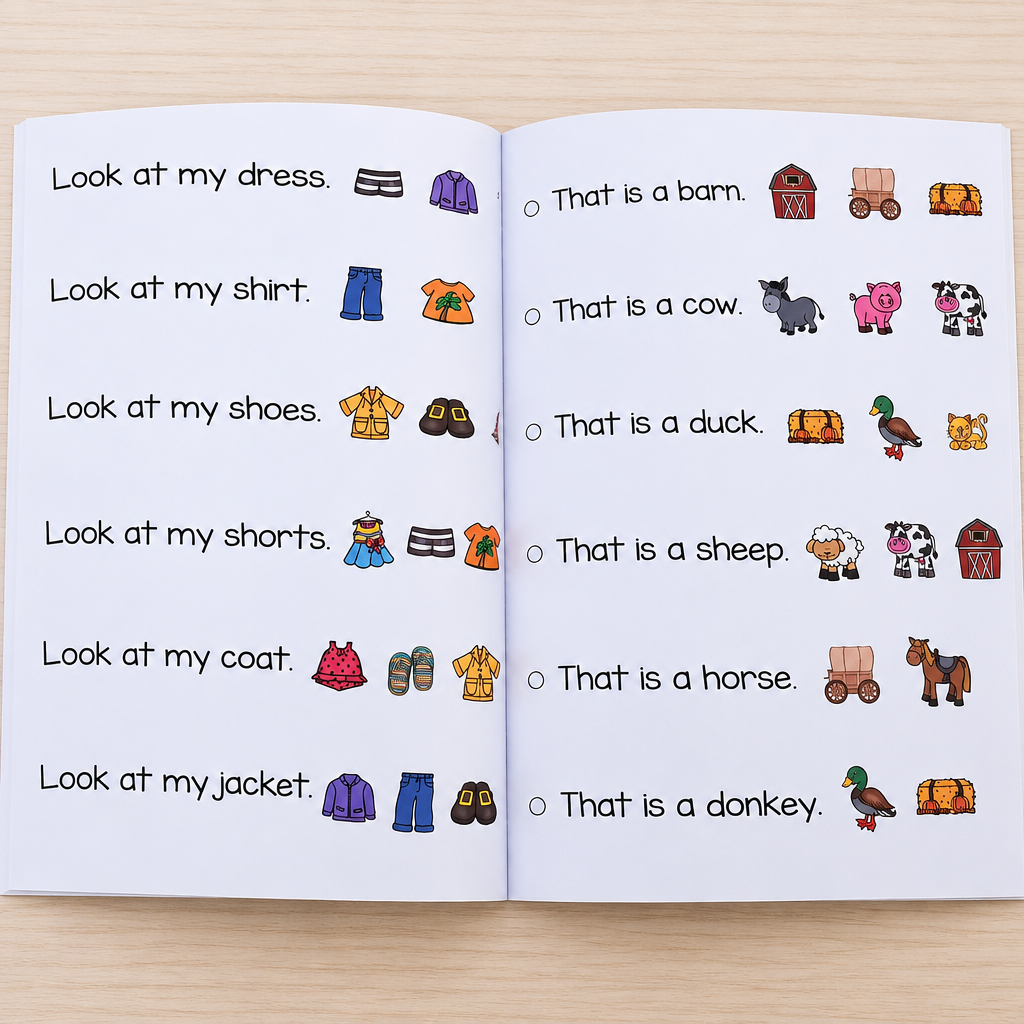 Reading Fluency Comprehension Strip: Visual Sentence Workbook for Autism & Hyperlexia