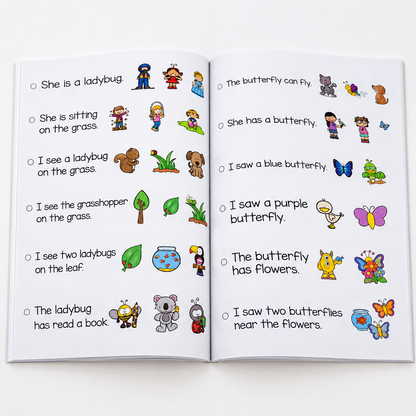 Reading Fluency Comprehension Strip: Visual Sentence Workbook for Autism & Hyperlexia